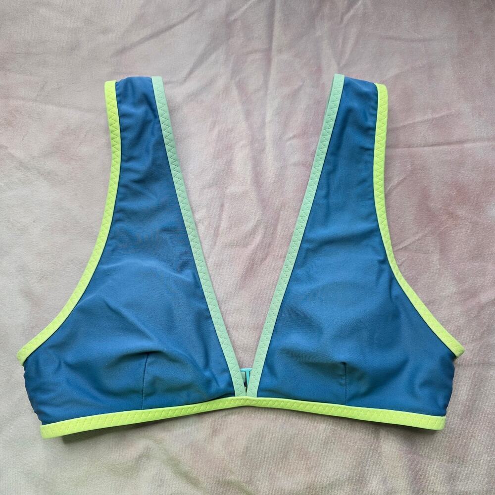 Aerie Blue Green Scoop V Neck Padded‎ Hook Bikini Top Swimwear XS